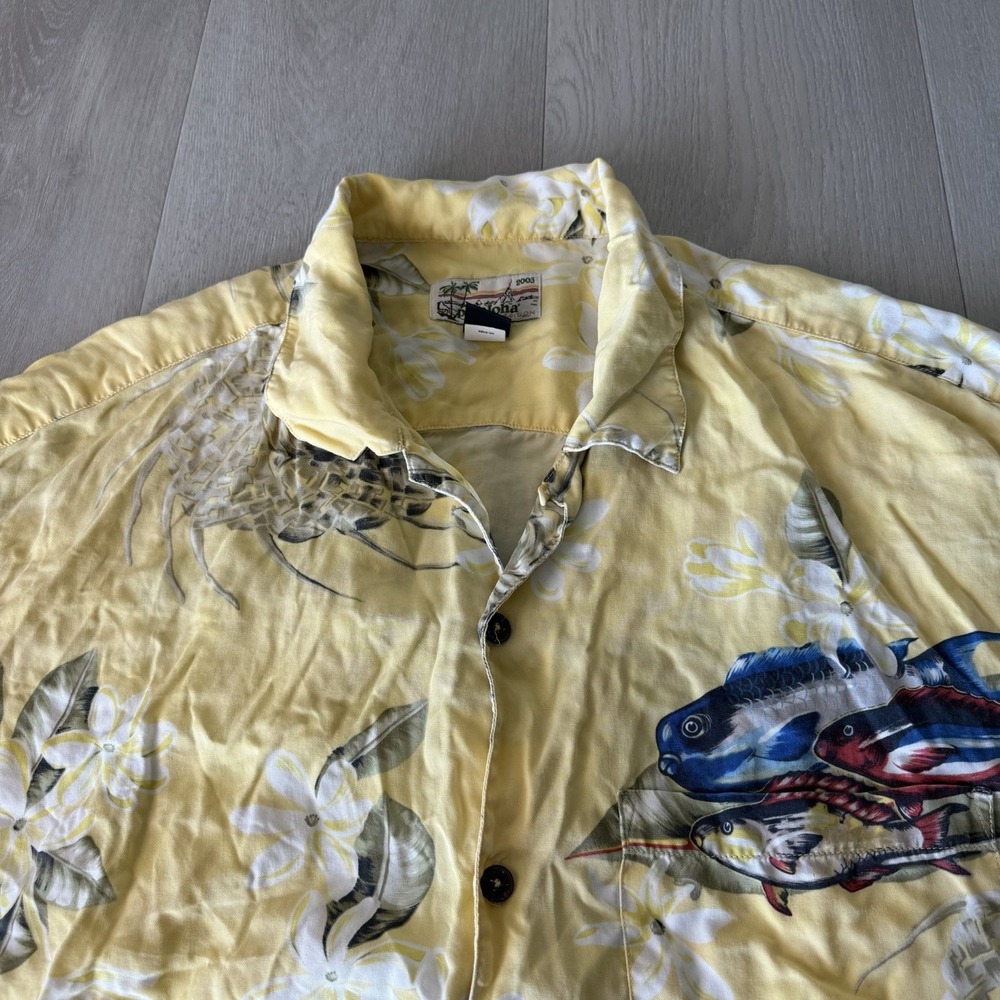 Patagonia Pataloha 2003 Limited Edition Shirt Mens XL Yellow Fish Aloha 52555